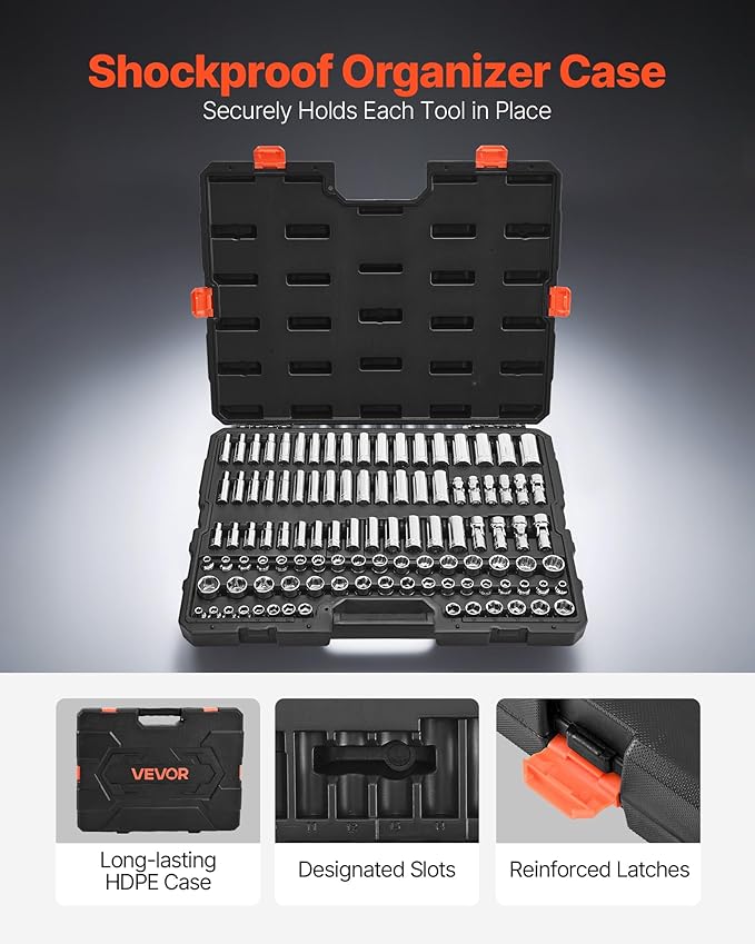 VEVOR Socket Set, 104 Pieces, 3/8 inch Drive Socket Tool Set, Metric Size from 6 to 24 mm, Deep and Standard, Mechanic Tool Kit with Storage Case, Chrome Plated CR-V Alloy Steel, for Automotive Repair