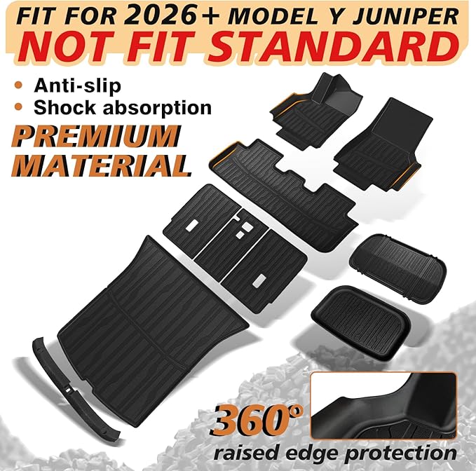 TripleAliners 10PCS Floor Mats Fit for 2026 2025 Tesla Model Y Juniper Set Full Protection All Weather TPE Anti-Slip Floor& Frunk& Trunk& Rear Lower& Backrest Mat& Bumper Guard (Not Fit Standard)