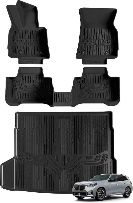 TripleAliners Floor Mats & Trunk Mat All Weather Liners Compatible with 2025 2026 BMW X3 Accessories TPE Cargo Custom Fit Anti-Slip Odorless Full Set Liners Protection(Floor Mats & Trunk Mat)