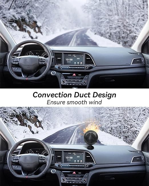 12V 180W 2-in-1 Car Heater & Cooler, Portable Windshield Defroster with 360° Rotating Suction Mount, Plugs into Cigarette Lighter, Black