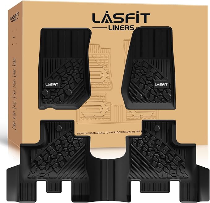 LASFIT Floor Mats for Jeep Wrangler JK 2014-2018 Unlimited 4-Door (NOT for JL or 2-Door) All Weather TPE Custom Fit Car Mats Floor Liners 1st & 2nd Row, Black