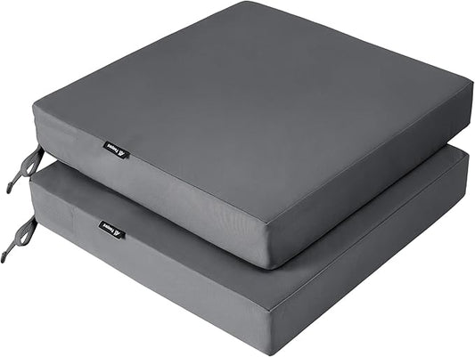 Favoyard Patio Chair Cushions 18.5 x 16 x 3 Inch Waterproof Outdoor Seat Cushions for Patio Furniture 3-Year Color Fastness Garden Sofa Couch Pads with Handle & Adjustable Straps Set of 2, Dark Grey