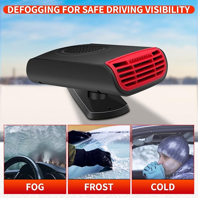 12V 150W Portable Car Heater, 2 in 1 Heating & Cooling Fan, Windscreen Defogger & Window Defroster,Fast Heating Car Heater with Cigarette Lighter, with 360° Rotatable Base, for Car Truck Rv Trailer