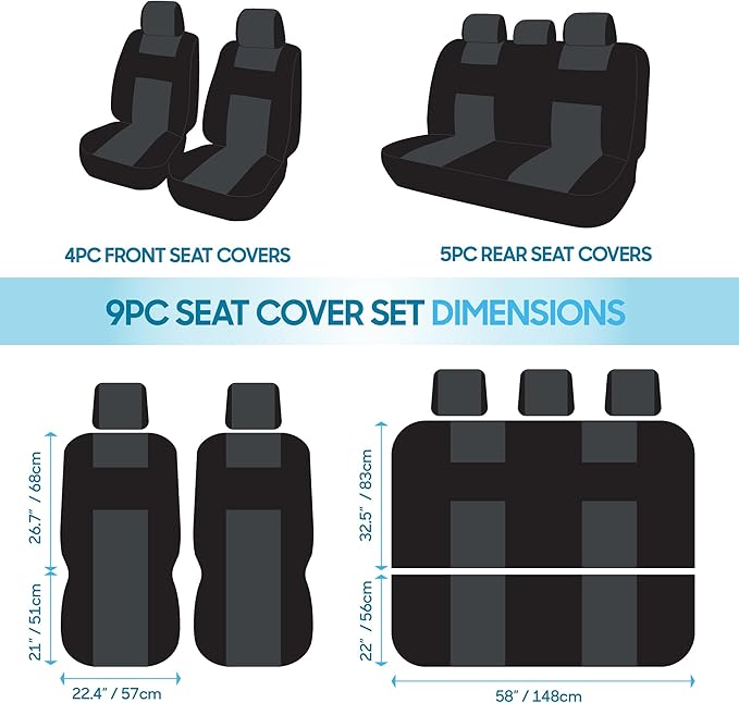 BDK PolyPro Car Seat Covers Full Set in Light Beige on Black, Front and Rear Split Bench Seat Covers for Cars, Easy to Install Car Seats Cover Set and Accessories for Auto Trucks Van SUV - Light Beige