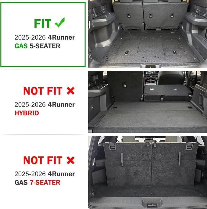 KUST Trunk Cargo Mat for 2025-2026 Toyota 4Runner Gas Accessories 5 Seats Only (Not for Hybrid or 7-Seats), Rear Cargo Liner with Back Seat Protector, TPE Rubber, Raised Edge, All Weather Protection