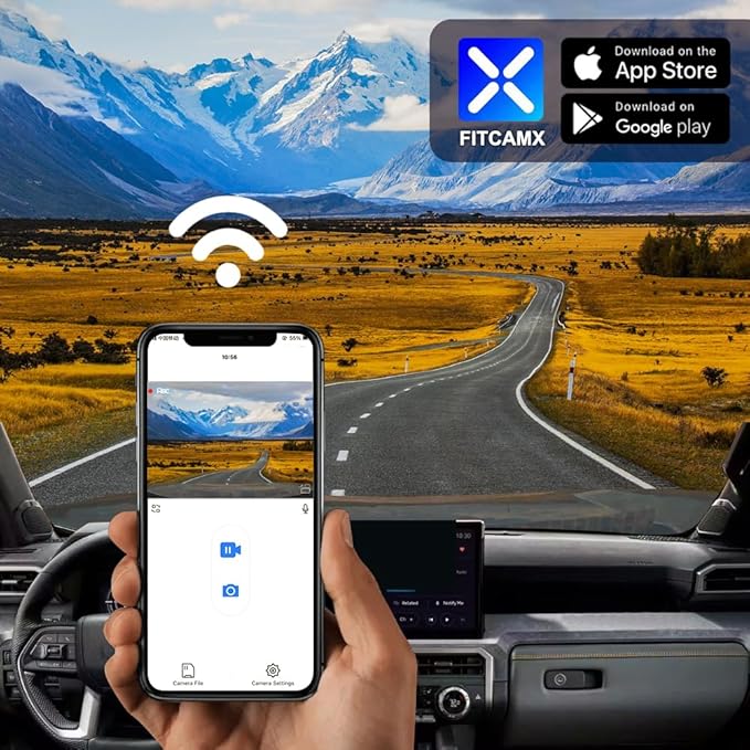 Fitcamx 4K Dash Cam Suitable for Toyota Tacoma & Hybrid 2024-2026, OEM Factory Look, UHD 2160P Video, Built-in WiFi & APP, Loop Recording, Collision Sensor, Night Vision, Plug & Play, 64GB Card