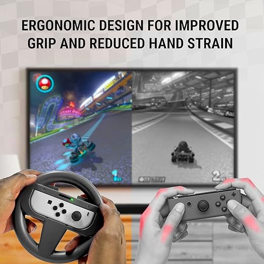 Orzly Steering Wheels for Nintendo Switch & OLED Console JoyCons, Racing Wheels for Mario Kart 8 Deluxe [Mariokart Switch Steering Wheel Joycon Controller Attachment Accessories]-TWIN PACK [2X Black]