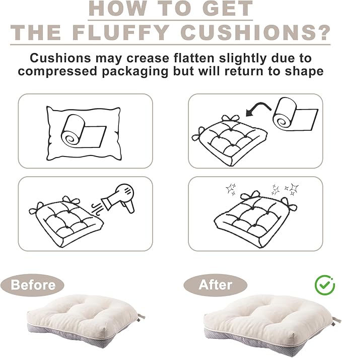 Battilo Chair Cushions Set of 2 for Dining Chairs, Seat Cushions for Kitchen Chairs with Non-Slip Backing, Indoor/Outdoor Waterproof Chair Seat Pads with Ties, 15.5"x15.5"x4", Beige