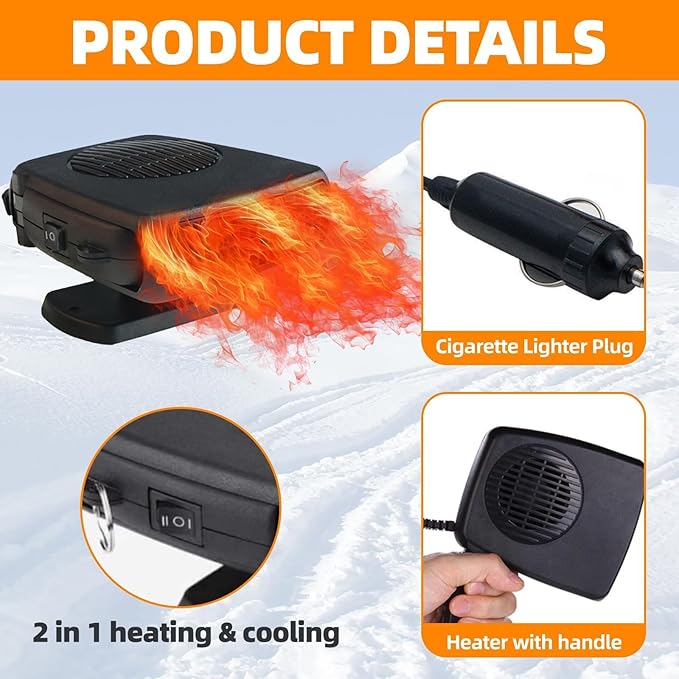 Car Heater 12V 200W, Fast Heating Defroster Defogger for Windshield, 2-in-1 Portable Car Heater and Cooling Fan, Plug into Cigarette Lighter for Car Truck SUV