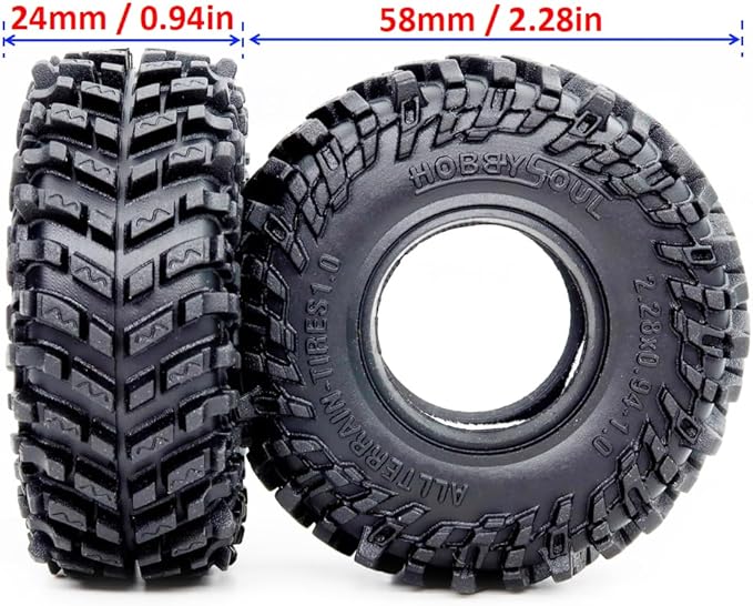 HOBBYSOUL 1.0 Tires 58mm Tall All Terrain Super Soft Sticky mud Tyre for RC Crawler 1/24 SCX24 1/18 TRX4M Upgrades