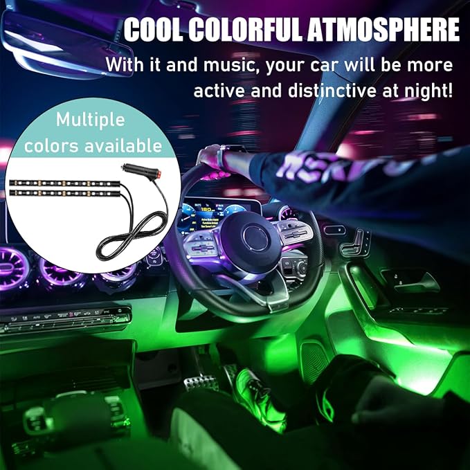 Yourkar Car LED Strip Light, 24 LED Interior Under Dash Atmosphere Lights with Cigarette Lighter, Vehicle Decor Lamp Ambient Night Light Strip Lighting, Universal Car Accessories (Green)