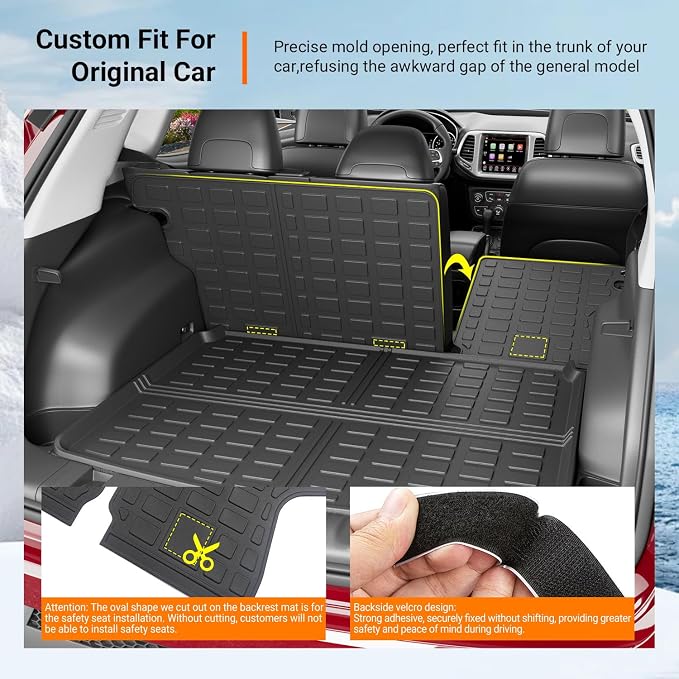 powoq Cargo Mat Compatible with 2017-2025 Jeep Compass Trunk Mat Rear Back Seat Protector Cargo Liner TPE Replacement for 2017-2024 2025 Jeep Compass Accessories (Trunk Mat+Backrest Mats)