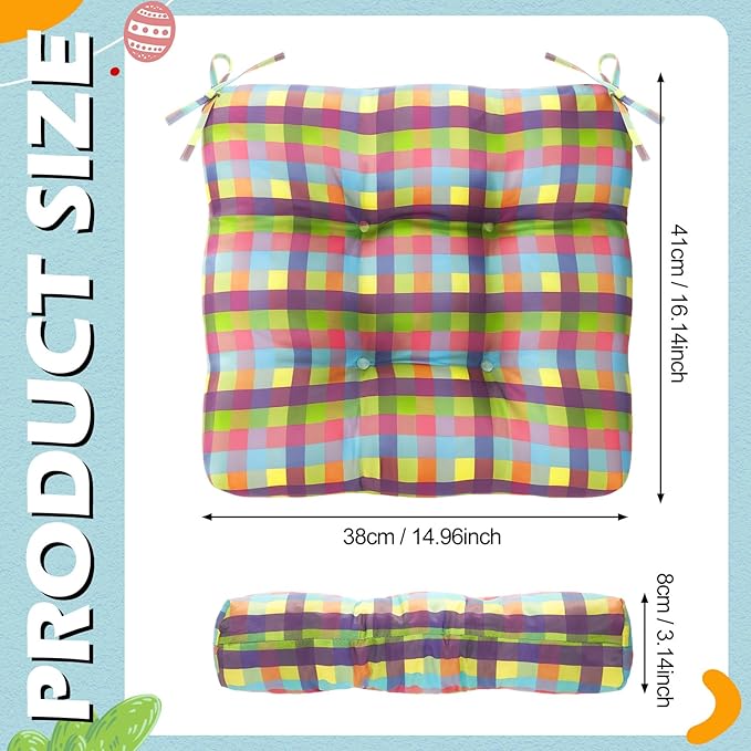 Geetery 4 Pack Chair Cushions for Dining Chairs, 16" x 15" Easter Kitchen Chair Cushions with Ties Buffalo Plaid Soft Comfy Seat Pads for Home Office Living Room Outdoor Indoor