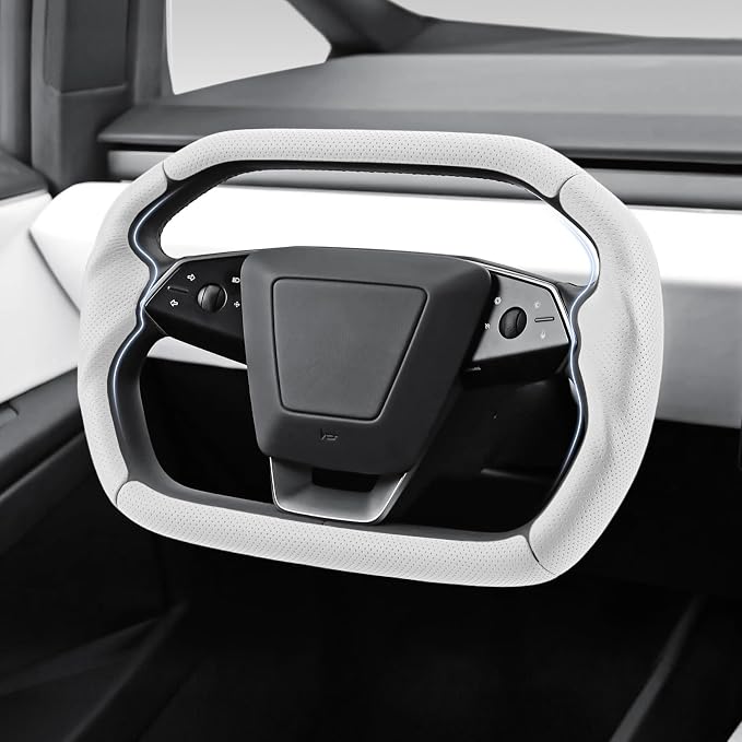 Steering Wheel Cover for Cybertruck 2023-Present Leather Steering Wheel Cover for Tesla Cyber Truck Car Steering Wheel Accessories (Perforated White)