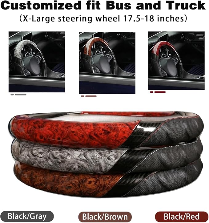 Heavy Duty Truck Steering Wheel Cover 17.5-18 Inch, Carbon Fiber with Anti-Slip Grip, X-Large Wheel Protector for Commercial Semi-Trucks, Buses and RVs (Red/Black) | Fits most 17.5-18 in semi truck, bus and RV wheels; X-large heavy duty cover with anti...