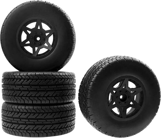 4-Pack RC Short Course Truck Wheels & Tires w/Foam Inserts OD110mm Compatible with Losi Tenacity Traxxas Slash Arrma HPI Redcat Blackout 1/10 RC Short Course,6-Spoke