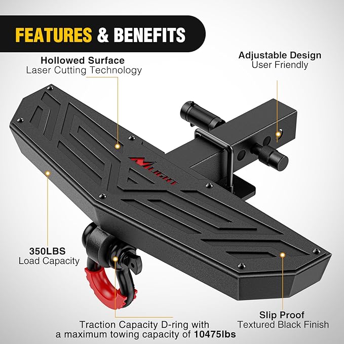 Nilight Hitch Step 2 Inch Receiver Universal Trailer Hitch Step Armor with Anti-Theft D-Ring Shackle Hitch Lock Stabilizer Anti-Slip Design Rear Bumper Guard for Pickups Trucks Vans SUVs ATVs