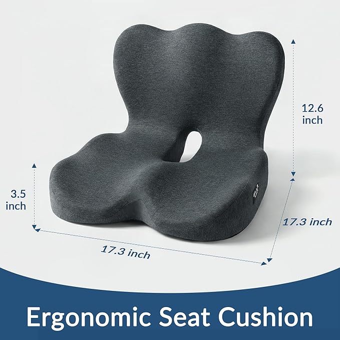 Exclusivo Mezcla Memory Foam Seat Cushion, Ergonomic Tailbone Pain Relief Cushions, Non-Slip Seat Pad for Office Chair and Car Seat, Black