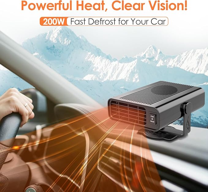 2026 Newest Portable Car Heaters, 12V 200W Vehicle Heating & Cooling Fan Rapid Windscreen Defogger & Window Defroster Car Heater That Plugs Into Cigarette Lighter with 360° Rotatable Function