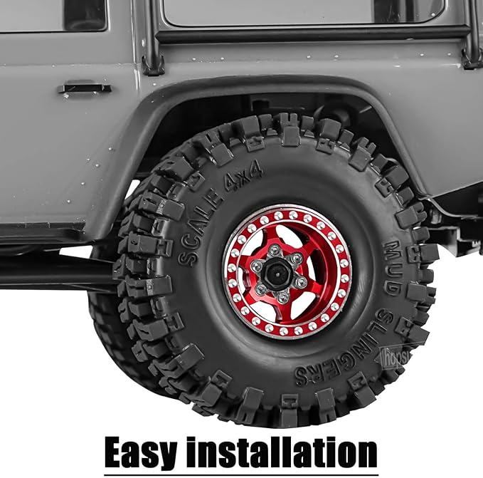 RC 1.0 Beadlock Truck Tires for 1/18 1/24 Trx4m SCX24 RC Crawler,RC Wheels Tires.Aluminum 1.0‘’ Beadlock Wheel Rim&1.0in Tires Tyres.Red(4PCS)