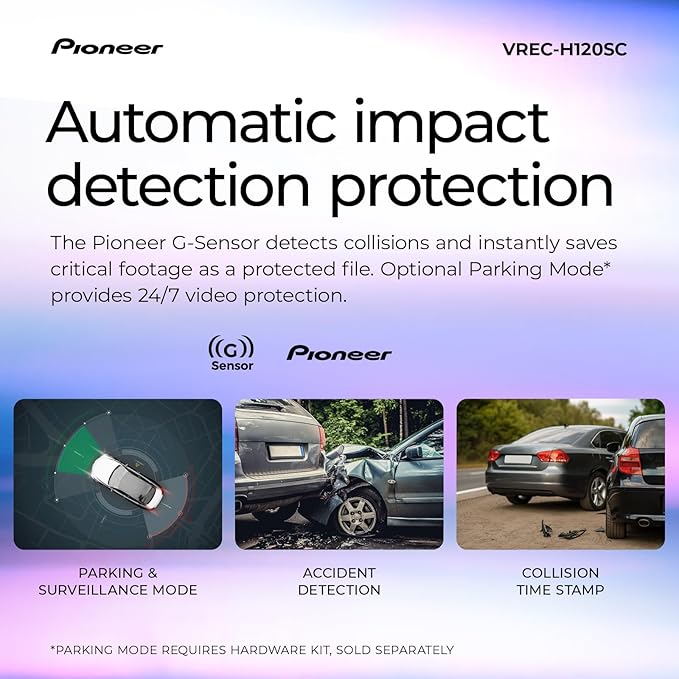 Pioneer VREC-H120SC Compact Dash Camera – Discreet 1.5K Resolution Front Dash Cam for Cars with Impact Detection, 120 Degree Wide Angle Coverage, Built-in WiFi, Companion App, USB-C Easy Install