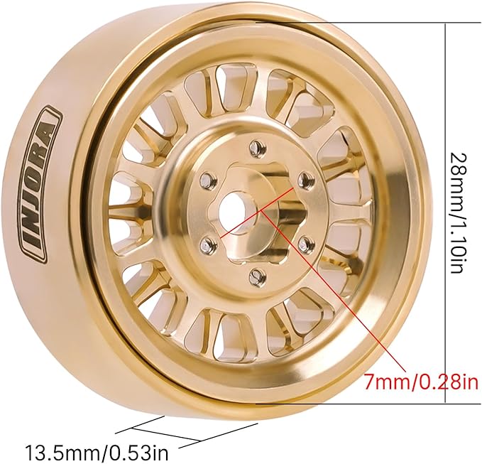 INJORA 1.0 XHX Pin Tires with 1.0 Plus Brass Beadlock Wheels Combo for 1/18 1/24 RC Crawlers Upgrade