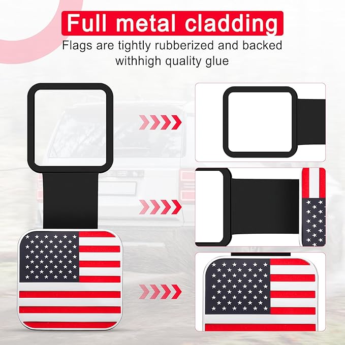UYYE 2 Inch Rubber Trailer Hitch Cover, American Flag Rubber Hitch Tube Cover Plug Cap, Car Exterior Accessories Fits for Most Vehicles Hitch Receivers, Hitch Cover Tube Plug Cap (Silver-Red)
