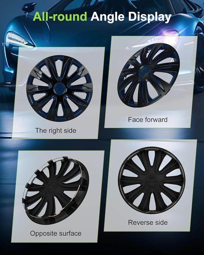 SCITOO Hub Cap Steel Wheel Snap On Universal 15" Hubcap Auto Tire Replacement Exterior Hubcaps Wheel Cover Rim 15 Inch Set of 4 PP Black Lacquer & Blue Lacquer
