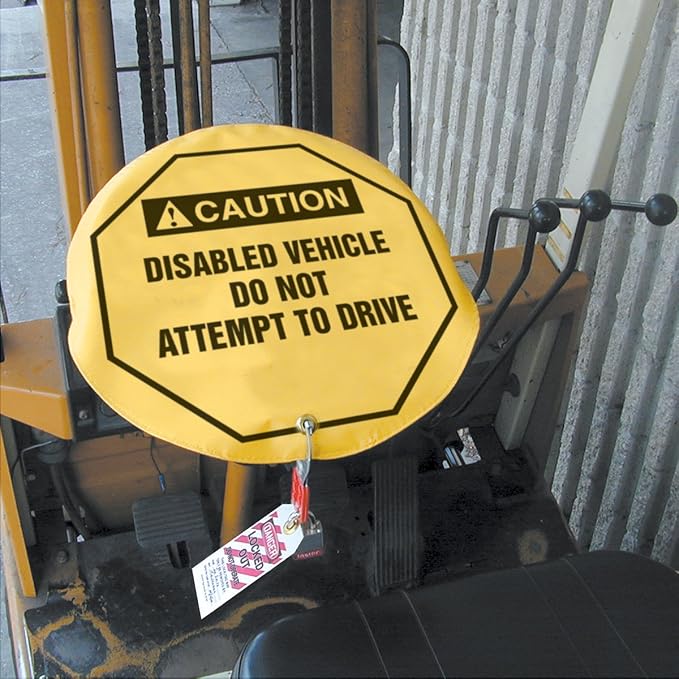 Accuform KDD831 STOPOUT Vinyl Steering Wheel Message Cover OSHA-Style Legend DANGER DO NOT START OR MOVE VEHICLE - THIS COVER MAY ONLY BE REMOVED BY AUTHORIZED PERSONNEL 24 Diameter Red/Black on White