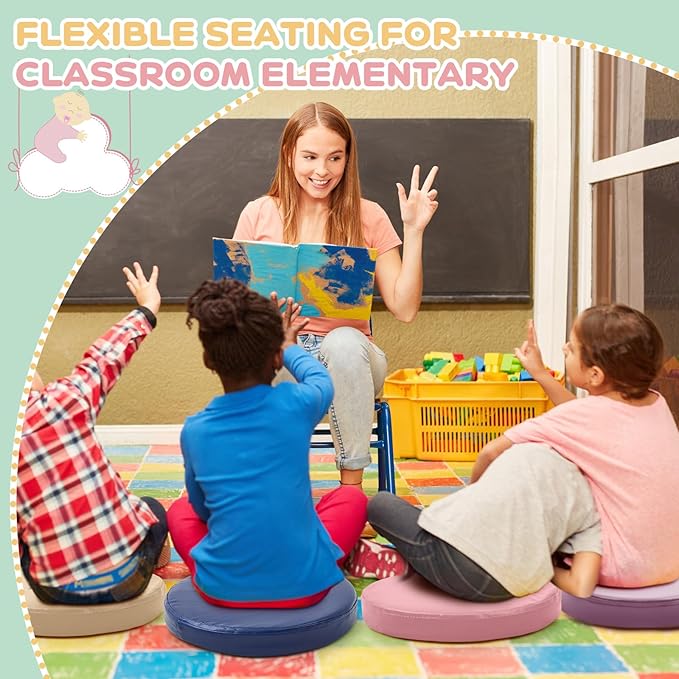 Juexica 8 Pcs Extra Thick Flexible Seating Floor Cushion Assorted Colored Floor Pillow Classroom Seat Cushion Soft Classroom Seating for Kid Learning(Morandi Color,13.8 x 13.8 x 2 Inch,Round)