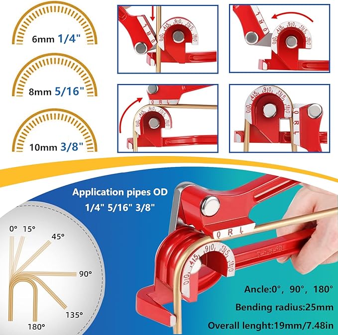 smseace 26Pack 1/4 Inch Brake line kit Includes 25FT Zinc-Plated Brake Lines with Fittings(16pcs Fittings,2pcs Union+4pcs Nut)，Brake line Bender，Single Flaring Tool，Pipe Cutter 1/4 Inch Brake Lines