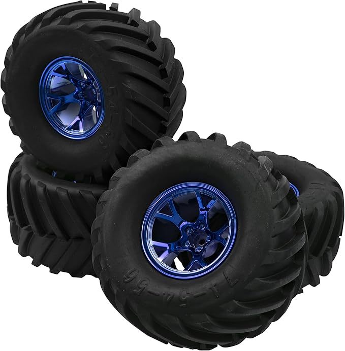 5.31''OD Rubber Tires & Wheel Rim 12mm Hex Hub Compatible with Traxxas Rustler HPI HSP Volcano Tamiya Exceed Himoto 1/10 Off-Road Monster Truck,135mmx73mm (Blue)