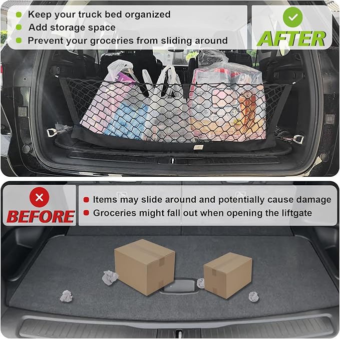 Muslogy Truck Bed Cargo Net Trunk Netting Compatible with 2021-2025 2026 Jeep Grand Cherokee L (3-Row GCL) Accessories, Pickup Cargo Organizer SUV Sedan Storage Net w/Heavy Duty Carabiners