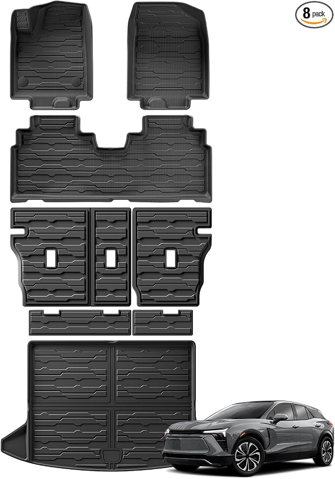 SMABEE 8PCS Full Set of Floor Mats for 2024 2025 2026 Honda Prologue & Chevy Blazer EV All Weather TPE Floor Liners Cargo Liner Backrest Mats Accessories Car Mats Interior Black