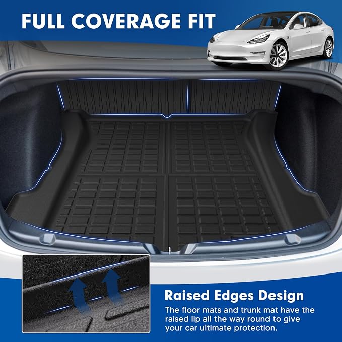Mixsuper Cargo Liner for Tesla Model 3 2017-2023, All Weather Trunk Mat Backrest Mat TPE Back Seat Cover Protector for Model3 Accessories