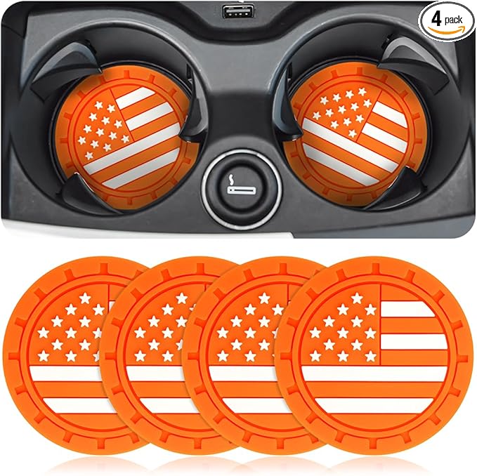 AUCELI 4 Pack Car Cup Holder Coasters, Colored American Flag US Flag Insert Car Cup Coaster, 2.75 Inch Anti Slip Shockproof Embedded Drink Mat, Vehicle Interior Decor Accessories