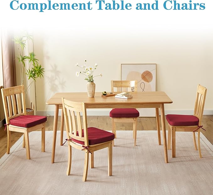 IASEAHK Chair Cushions for Dining Chairs Set of 6, Non Slip Kitchen Chair Pads, 17" x 16" x 2", Indoor Dining Chair Cushions with Ties, D-Shaped Seat Cushions for Kitchen Chairs, Red