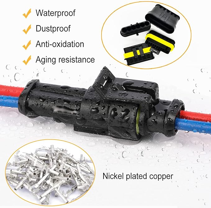 20 Kits 2 Pin Connector Automotive Electrical Connectors Quick Disconnect 2 Wire Waterproof Connector Terminal Plug Kit with Ratchet Crimping Tool