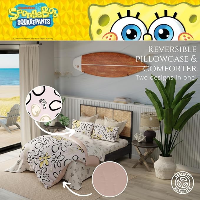 Collectibles Spongebob Squarepants Jellyfish Recycled Bedding 7 Piece Super Soft Reversible Comforter and Sheet Set, King, (100% Official Licensed Product) by Franco