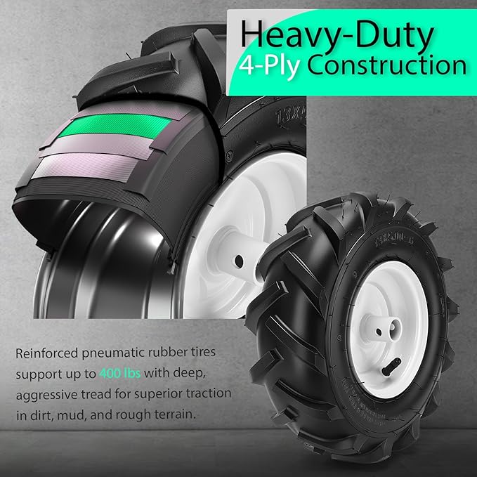 13x5.00-6" Tiller Tires and Wheels, (2-Pack 1" Axle Bore, 3-1/8" Centered Hub) 13x5.00-6" Tiller Tires Replacement for Craftsman & Troy-Bilt Garden Tractors, Tillers & Trenchers