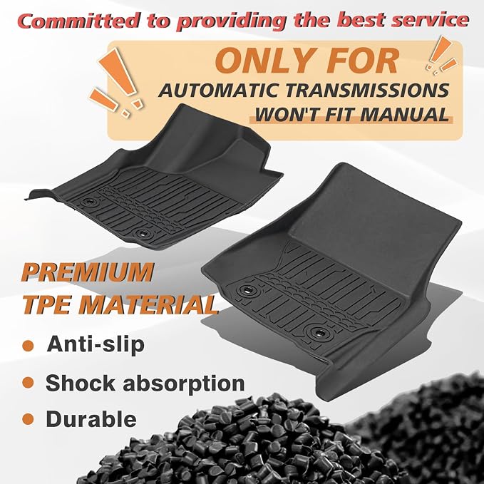TripleAliners for Tacoma 2024 2025 2026 | Floor Mats First Row ONLY | for Double Cab & Access Cab All Weather Liners Compatible with 2024+ Toyota Tacoma Accessories (Fit Auto Trans), 2PC