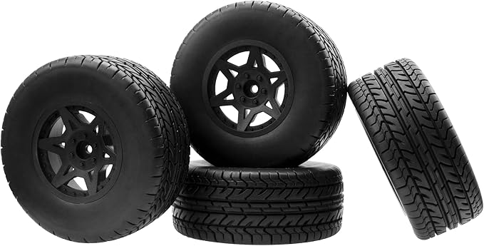 4-Pack RC Short Course Truck Wheels & Tires w/Foam Inserts OD110mm Compatible with Losi Tenacity Traxxas Slash Arrma HPI Redcat Blackout 1/10 RC Short Course,6-Spoke