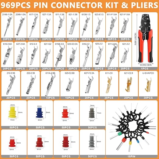 988Pcs Automotive Electrical Connectors Kit, 28 Types Electrical Terminal Pins Kit with Crimp Tool, Relay Fuse Remover & Car Disassembly Tool, Male/Female Wire Terminals for Professional Auto Repair