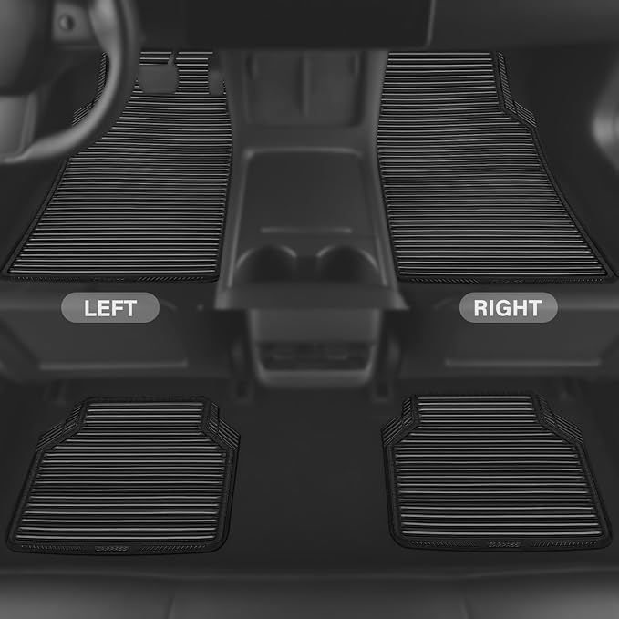 CAR PASS Rubber Floor Mats, All Weather Full Set 4-Piece, Waterproof Automotive Mats Trim to Fit Most Cars Sedans SUVs Vans, Heavy Duty Anti-Slip Easy Clean, All Black