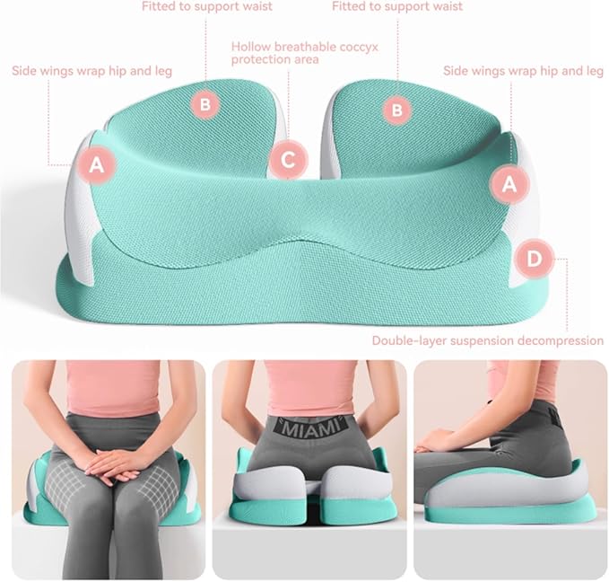 Seat Cushions for Office Chairs Wheelchair Cushion for Long Sitting Back Pain，Memory Foam Seat Car Computer Desk Chair Cushion，Coccyx Cushion for Tailbone Pain Relief Cushion Office Chair Green