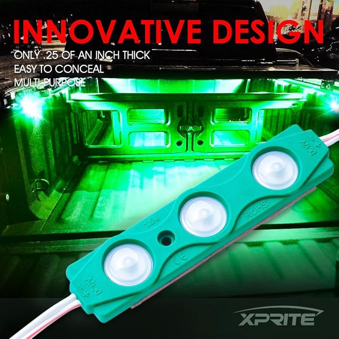 Xprite Green LED Truck Bed Light Kits with On/Off Switch, for Pickup Exterior Interior Lights Strips, Footwells, Running Boards, Cargo, Under Car, Tonneau Cover, Rail Rock Lighting - 8 PCs