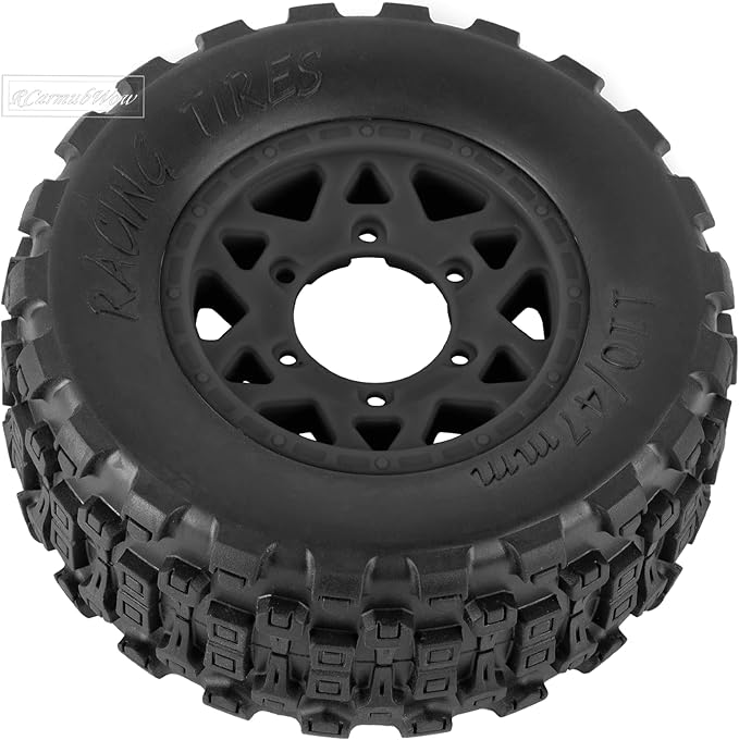 RC Truck Tires RC Wheels and Tires,12mm/14mm/17mm Hex RC Tires for 1/10 Slash 4×4 2WD,Arrm a Senton,Axia1 Red cat Rc 4wd,Off-Road Tire w/RC Wheels Hex,Black