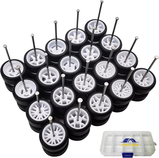 1/64 Wheels and Tires Set, 10-Pack 1 64 Scale Wheels with 10 for 1/64 Diecast Cars Upgraded and Modified Rubber Tires(Diameter 0.43in/11mm) (White)