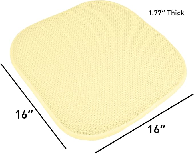 Sweet Home Collection Chair Cushion Memory Foam Pads Honeycomb Pattern Slip Non Skid Rubber Back Rounded Square 16" x 16" Seat Cover, 4 Pack, Yellow