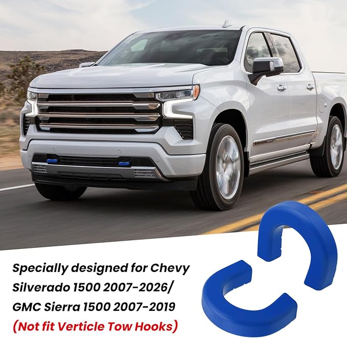 Extended Tow Hook Covers for Silverado 1500 2007-2026/GMC Sierra 1500 2007-2019, Tow Hooks Covers Compatible with Chevrolet Silverado 1500 Accessories Blue (Not fit Verticle Tow Hooks)